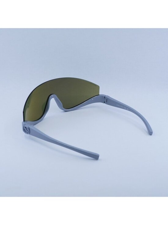 Gucci GG1650S 011 Sunglasses Grey Silver Shield Frame, Green Mirror Lenses main image 4